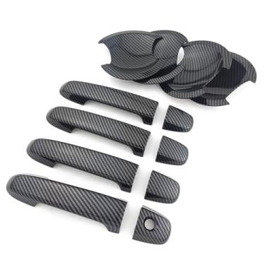 Imagem de Dakitita Guarnição da maçaneta da porta e tampa da tigela da porta para Toyota Camry XV50 2012-2017 acessórios decoração exterior (cor padrão de fibra de carbono)