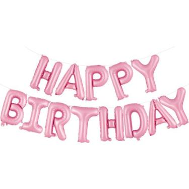 Imagem de Banner de Balões de Aniversário TOTAFAM - 40cm, Rosa, Folha de Alumíni