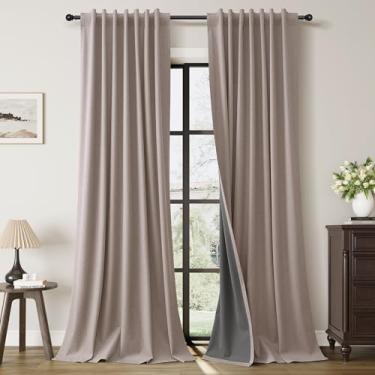 Imagem de Cortinas blackout de linho acastanhado para sala de estar, 203 cm de comprimento, conjunto de 2 painéis, núcleo de casa de campo, quinta, bloqueio de luz, divisória térmica, gancho de aba traseira,