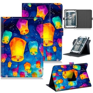 Imagem de RWUTYTIUL Capa universal para tablet Walmart Onn 2024 de 8 polegadas (modelo: 100135923), capa protetora com suporte giratório de 360 graus com múltiplas visualizações de couro PU, lanterna azul