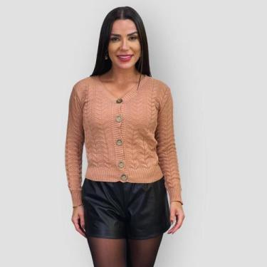 Imagem de Cardigan Feminino Tricô Básico Blusa com Botões Manga Longa - GIP, Nud