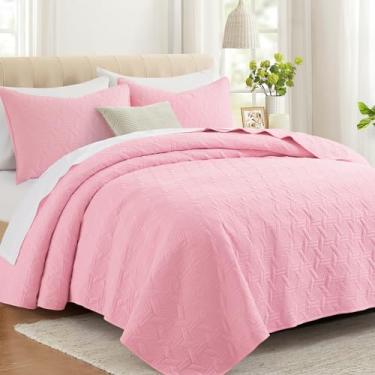 Imagem de Lavsiry Conjunto de cama king size rosa com fronhas, colcha leve de verão, cobertor acolchoado macio, edredom fino para todas as estações
