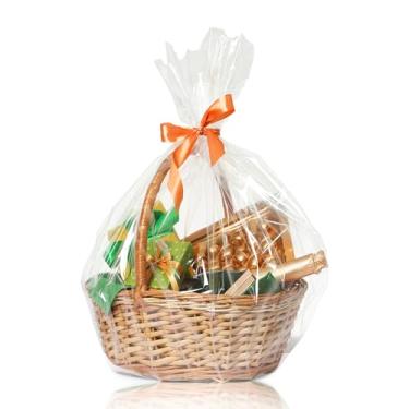 Imagem de WIKDAY Embalagem de celofane para cestas de presente, 10 peças, 45,7 x 76 cm, sacos de presente de violoncelo grandes transparentes com laços de plástico