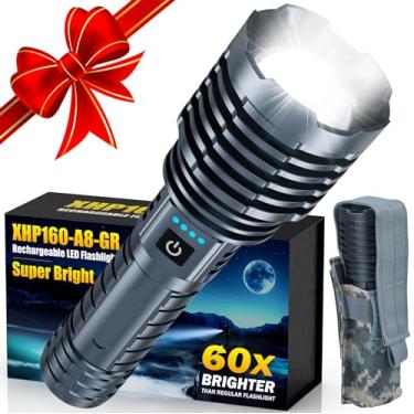 Imagem de Lanterna super brilhante 5000.000 lúmens altos, lanternas LED recarregáveis alimentadas por bateria, lanterna tática portátil à prova d'água, com zoom de 5 modos - tempo de execução de 31H para