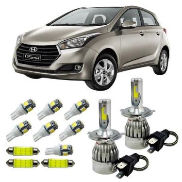 Imagem de Kit Hyundai HB20 Lâmpada Super Led H4 Farol Alto Baixo Leds Placa Ré T