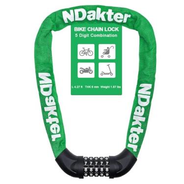 Imagem de NDakter Cadeado de corrente de bicicleta, combinação de 5 dígitos, trava de corrente de bicicleta resistente anti-roubo, trava de segurança reinicializável de 2,62/3,2/4,27/5/6 pés de comprimento para