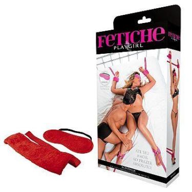 Imagem de Bondage - Kit com 4 amarras e venda de pélucia - Vermelho - Sexshop - 