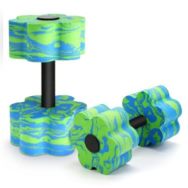 Imagem de Halteres aquáticos de camuflagem, conjunto de 2 halteres de espuma de exercício aeróbico aquático resistente à piscina, halteres aquáticos aquáticos para exercícios de barra de mão para perda de peso