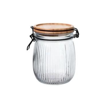 Imagem de Pote Hermético Versalhes Vidro Com Tampa De Bambu 800ml Trava Presilha