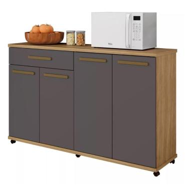 Imagem de Balcão De Cozinha Campinas 4 Portas 1 Gaveta Cinamomo Grafite