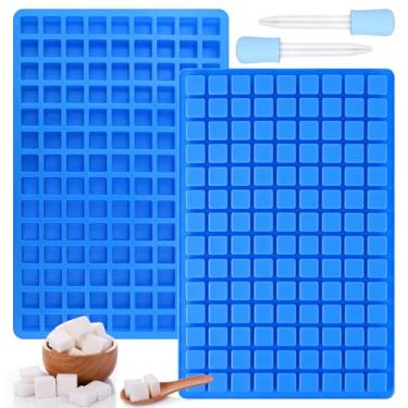 Imagem de Sakolla Pacote com 2 moldes quadrados de silicone para doces, moldes antiaderentes de 126 cavidades mini de silicone para chocolate, doces duros, gomas, cubos de gelo, ganache (azul)