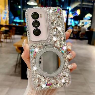 Imagem de Lozeguyc Capa para Samsung Galaxy A56 5G com diamantes brilhantes, design luxuoso com glitter e suporte de anel Magsafe e espelho para mulheres e meninas (transparente)