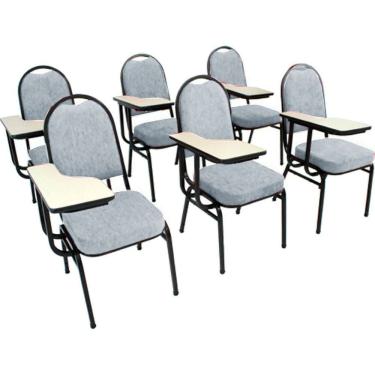 Imagem de Kit com 6 Cadeiras Universitária para Auditórios Linha Hotel Cinza