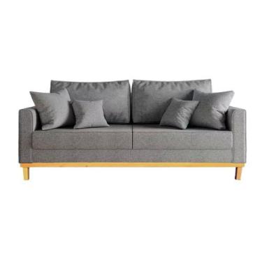 Imagem de Sofá Beny 3 Lugares 180cm Base de Madeira Linho - Passoni Decor, Cinza