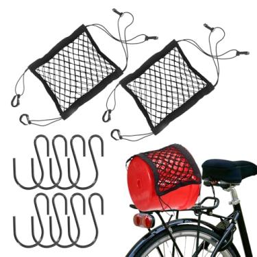 Imagem de HARFINGTON 2 peças de redes de carga para motocicletas 28 x 25 cm de altura com elástico de camada dupla com alça para bagagem, organizador de expansão, bolso de armazenamento de tela para assento de