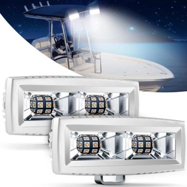Imagem de EK ENNOKING Barra de luz LED marítima de 10 cm, feixes de inundação de 40 W, luz de LED branca, luz de neblina para barco, convés, doca, iate, caminhonete off-road, motocicleta, quadriciclo, UTV, 9