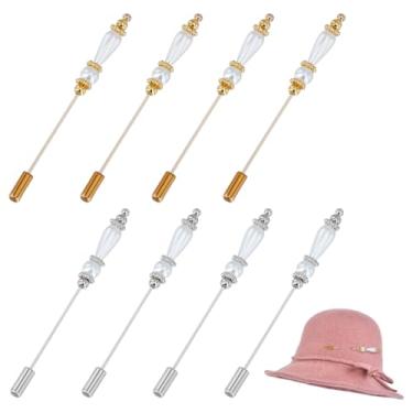 Imagem de BENECREAT 8 peças de broche de chapéu de pérola, broche de lapela platina/dourado de 7 cm para camisa e terno, bastão de gravata vintage, broches de imitação de pérolas, acessórios de cabelo para