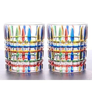 Imagem de CHENGXINWENHUA 2 peças de vidro estilo murano arte veneziana copos de vidro italianos coloridos à mão (listra)