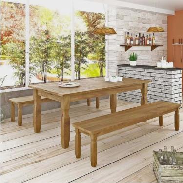 Imagem de Conjunto Mesa 1,82m e 2 Bancos Rústico Corona Ideal p/ Area Externa Madeira Maciça deiss