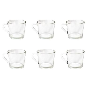 Imagem de Xícaras De Vidro 185ml Para Chá Café Com Alça Sem Pires - 6 Unidades
