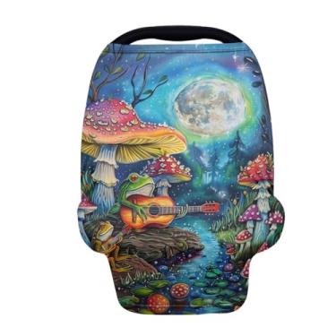 Imagem de Youngerbaby Capa de assento de carro de bebê cogumelo sapo, lenço de amamentação, xale, elástico, para carrinho de bebê, cadeira alta, carrinho de compras, presente de chá de bebê para meninos e