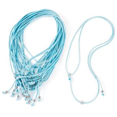 Imagem de Bestewelry Colar de corda azul, ajustável, 15 peças, colar de poliéster encerado, nó único, cordão com anel para mulheres e homens, artesanato, artesanato, bijuterias, materiais de miçangas