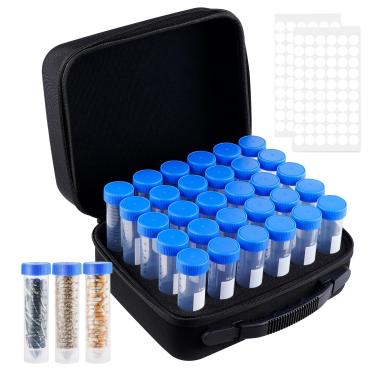 Imagem de AKIMRABY Caixa organizadora de sementes grande – Organizador de armazenamento de sementes com saco resistente de EVA com zíper, 30 compartimentos para armazenamento de sementes e 120 adesivos de