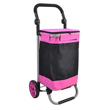 Imagem de YGCBL Carrinhos de mão portáteis multifuncionais, carrinho de compras, liga de alumínio, tecido Oxford, rolamento dobrável, roda de borracha resistente ao desgaste doméstico gira a alça, 5 cores, a