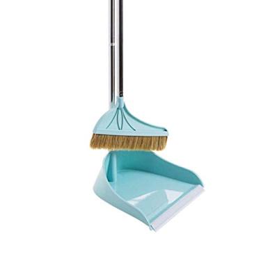 Imagem de P9IDEDFH O conjunto de vassoura e pá limpa a vassoura com vassoura e vassoura para cozinha, casa, sala, escritório, uso no chão (cor: bege) (azul)