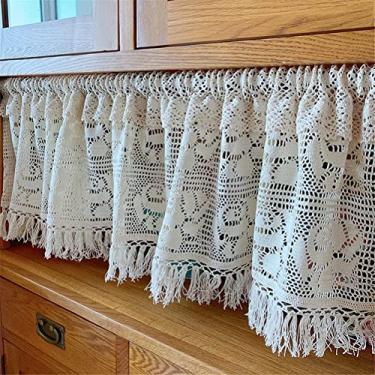 Imagem de LUOFDCLDDD Cortina, cortina de cozinha curta semi-transparente bordado recorte janela avaliação janela janela tratamento para varanda de cozinha casa de banho, 1 painel/bege/W * H 150 * 60 cm