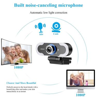 Imagem de Webcam com anel LED Encha a unidade de luz Livre Computador Mini Câmera USB Web Cam com microfone para transmissão ao vivo vídeo Webcams (1080p)