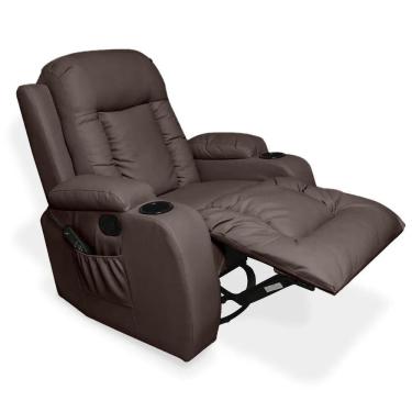 Imagem de Poltrona Decorativa Massagem Reclinável E Aquecimento Giratório Balanço 2 Porta Copos Marrom