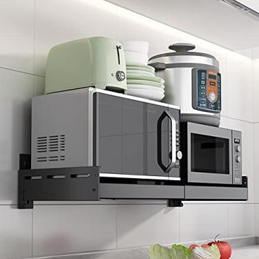 Imagem de Suporte de microondas, suporte de forno, suporte universal retrátil de parede, prateleira de armazenamento de cozinha de metal, prateleira de armazenamento ajustável para micro-ondas, rack de forno de