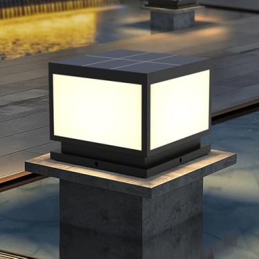 Imagem de CUTPOIY Luzes de poste solares para ambientes externos com lâmpadas de poste de LED movidas a energia solar, lâmpadas modernas de pilar de coluna preta, à prova d'água, habitação, iluminação