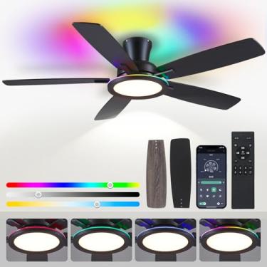 Imagem de BYKISTOK Ventilador De Teto Embutido Com Luz Rgb - Ventilador De Teto Preto De 52 Pol. Com Motor Reversível, Led 3Cct Regulável, Ventiladores De Teto Modernos De Baixo Perfil Para Ambientes Interno