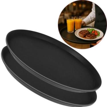 Imagem de Kit 2 Bandejas Garçom Redonda 35cm Para Servir Antiderrapante Emborrac