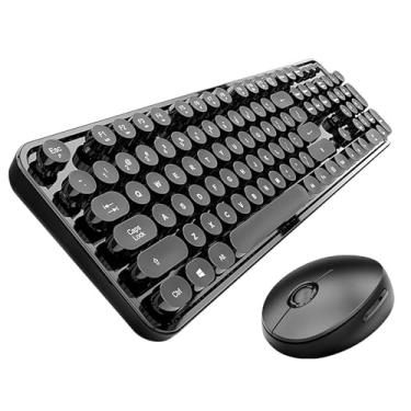 Imagem de STIVIC Combo de teclado e mouse sem fio, teclado retrô estilo máquina de escrever com teclas redondas, mouse de conexão sem saída de 2,4 GHz com 3 DPI ajustáveis para Windows Notebook PC (preto1)