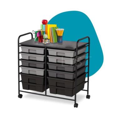 Imagem de Carrinho Organizador Multiuso Gaveteiro 12 Gavetas Em Aço Com Alça - M