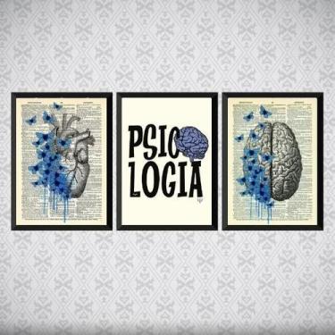 Imagem de Kit 3 Quadros Psicologia Rão E Emoção 33X24Cm Vidro Preta - Quadros On