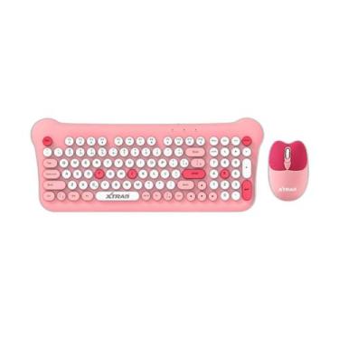 Imagem de TECLADO E MOUSE KIT SEM FIO 2.4ghz DESIGN GATINHO XD-616 XTRAD ROSA