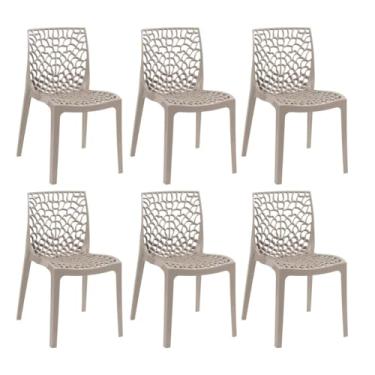 Imagem de Loft7, Kit Conjunto 6 Cadeiras Gruvyer, Polipropileno com Encosto Moderna Versátil para Sala de Jantar Cozinha Bar Restaurante Jardim Varanda Cafeteria Shopping Salão de Festas, Nude