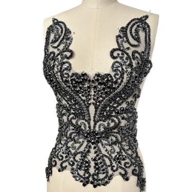 Imagem de Aplique de strass feito à mão com cristais brilhantes e aplique de diamante para vestidos de formatura, vestido de casamento (preto)