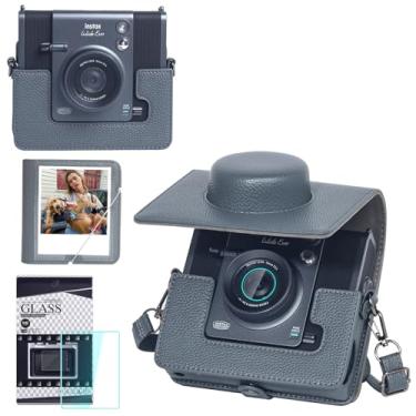 Imagem de wogozan Estojo de transporte para câmera e impressora Fujifilm Instax Wide EVO 2 em 1, capa de couro retrô para Wide EVO com 28 álbuns largos, protetor de tela e lente Flim (sem câmera) - cinza escuro