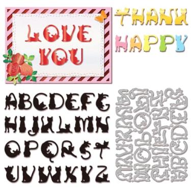 Imagem de GLOBLELAND Matrizes de corte do alfabeto de gatos para scrapbooking de metal com letras de gato, cortes de artistas para fazer cartões, álbum de fotos em relevo, decoração de artesanato