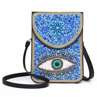 Imagem de CTTOVIS Pequenas bolsas transversais femininas designer cigana bolsa para celular boho bolsa carteira de ombro, Azul claro, Small, Boho