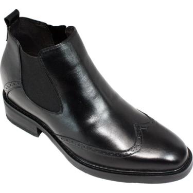 Imagem de Calden Calçado masculino invisível com elevação de altura - Botas Chelsea de couro preto com ponta de asa - 7,6 cm mais alto - K28802, Preto, 9