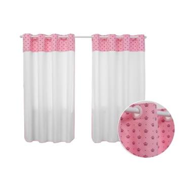 Imagem de Cortina para Quarto Menino Menina 2,00M x 1,80M Decorativa Alegre Ótimo Acabamento e Barato (COROINHA BRANCO E ROSA)