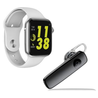Imagem de Kit Smartwatch Iwo 8 Branco + Fone Bluetooth Estéreo Preto