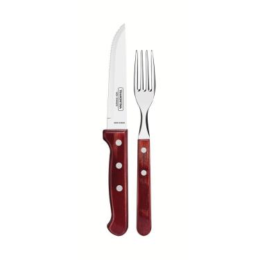Imagem de Jogo De Talheres Jumbo Churrasco Em Aço Inox E Cabos De Madeira Polywood Vermelho 12pçs...