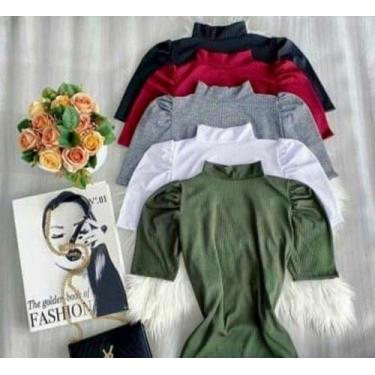 Imagem de Blusa feminina canelada gola alta manga bufante - propria